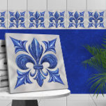Fleur-De-Lis Blauer Marmor und Perle Fliese<br><div class="desc">Fleur-De-Lis Blauer Marmor und Perle</div>