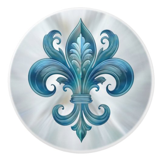 Fleur-De-Lis Blauer Marmor und Perle Keramikknauf (Vorderseite)