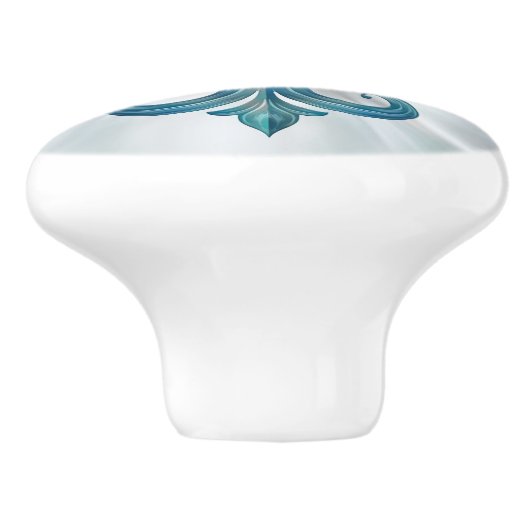 Fleur-De-Lis Blauer Marmor und Perle Keramikknauf (Seitenansicht)