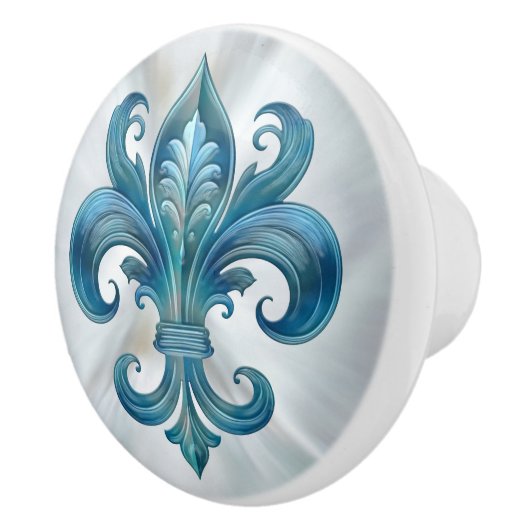 Fleur-De-Lis Blauer Marmor und Perle Keramikknauf (Rechts)