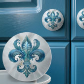 Fleur-De-Lis Blauer Marmor und Perle Keramikknauf