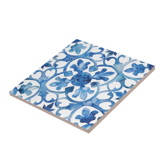 Fleur-de-lis Blue Watercolor Fliese (Seite)