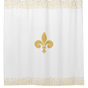 Fleur_de_Lis Blume & Gold Confetti auf Weiß Duschvorhang