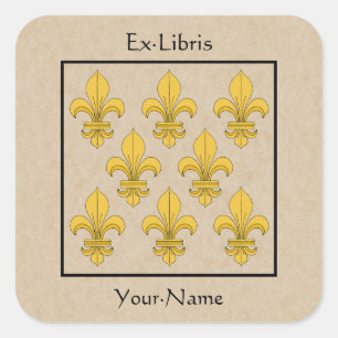 Fleur-de-lis-Buchzeichen Quadratischer Aufkleber