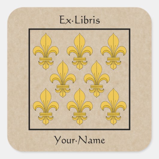 Fleur-de-lis-Buchzeichen Quadratischer Aufkleber (Vorderseite)