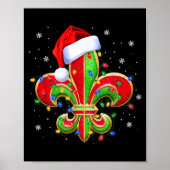 Fleur De Lis Christmas Ornament With Santa Hat Xma Poster (Vorne)