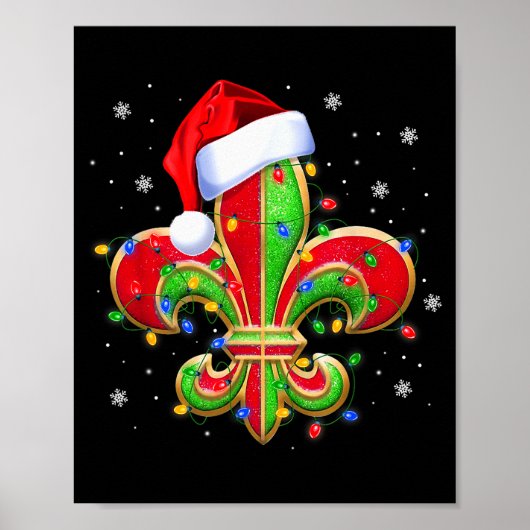 Fleur De Lis Christmas Ornament With Santa Hat Xma Poster (Vorne)