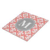 Fleur-De-Lis Coral Pink Gray Monogram Fliese (Seite)