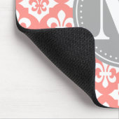 Fleur-De-Lis Coral Pink Gray Monogram Mousepad (Ecke)