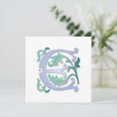 Fleur-de-lis E Monogramm Einladung (Stehend Vorderseite)