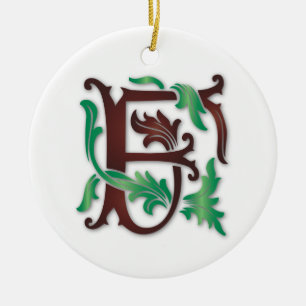 Fleur-de-lis F Monogramm Keramik Ornament