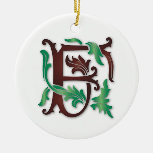 Fleur-de-lis F Monogramm Keramik Ornament (Vorne)