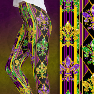 Fleur-de-lis falscher Glitter Mardi Gras Farben St Leggings