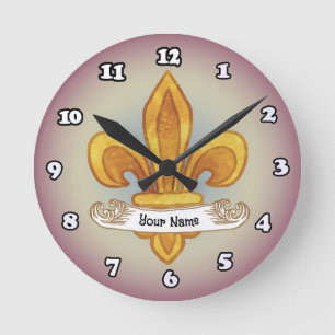 Fleur De Lis Familienwappen Nachname Runde Wanduhr
