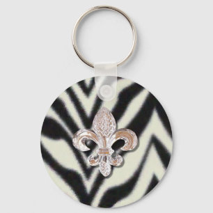 Fleur De Lis Flor  Zebra Print Schlüsselanhänger