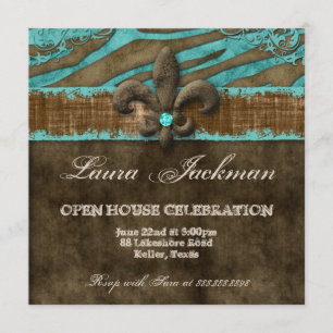 Fleur de Lis Foto Karte Blau Braun Zebra Velours