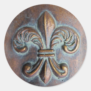 Fleur De Lis, gealterter Kupfer-Look-Druck Runder Aufkleber