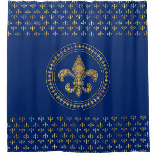 Fleur-de-lis - Gold und Royal Blue Duschvorhang