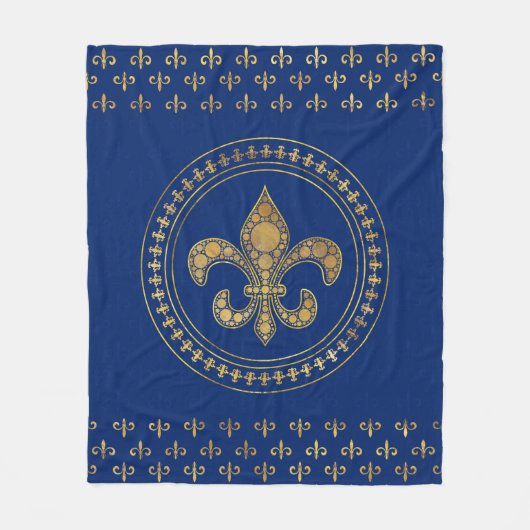 Fleur-de-lis - Gold und Royal Blue Fleecedecke (Vorderseite)