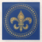 Fleur-de-lis - Gold und Royal Blue Glasuntersetzer (Vorderseite)