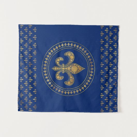 Fleur-de-lis - Gold und Royal Blue Wandteppich (Vorderseite (Horizontal))