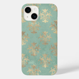Fleur-de-Lis Gold und Teal Grün Vintage-Patina Case-Mate iPhone 14 Hülle