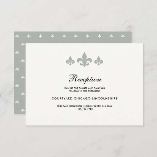 Fleur-de-lis Gray White Empfang Card Einladung (Vorne/Hinten)