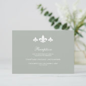 Fleur-de-lis Gray White Wedding Reception Card Einladung (Stehend Vorderseite)
