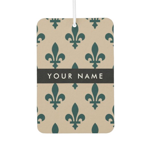 Fleur de Lis, Green on Beige, Royal, Your Name Autolufterfrischer (Vorderseite)