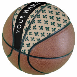 Fleur de Lis, Green on Beige, Royal, Your Name Basketball