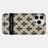 Fleur de Lis, Green on Beige, Royal, Your Name iPhone Hülle (Rückseite (Horizontal))