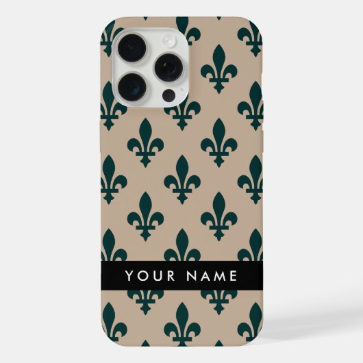 Fleur de Lis, Green on Beige, Royal, Your Name iPhone Hülle (Rückseite)