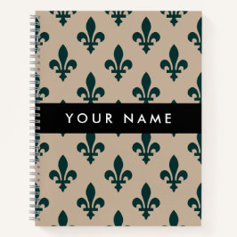 Fleur de Lis, Green on Beige, Royal, Your Name Notizblock