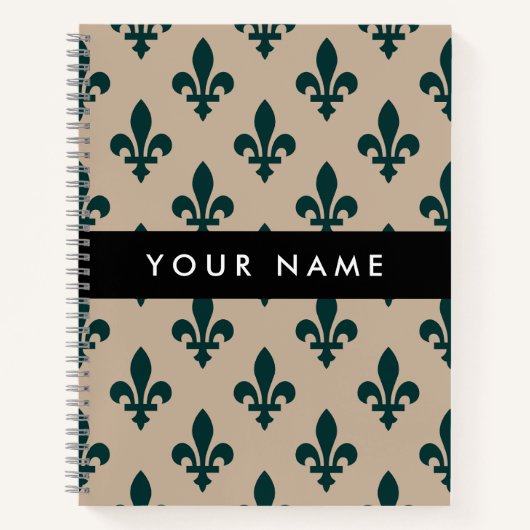 Fleur de Lis, Green on Beige, Royal, Your Name Notizblock (Vorderseite)
