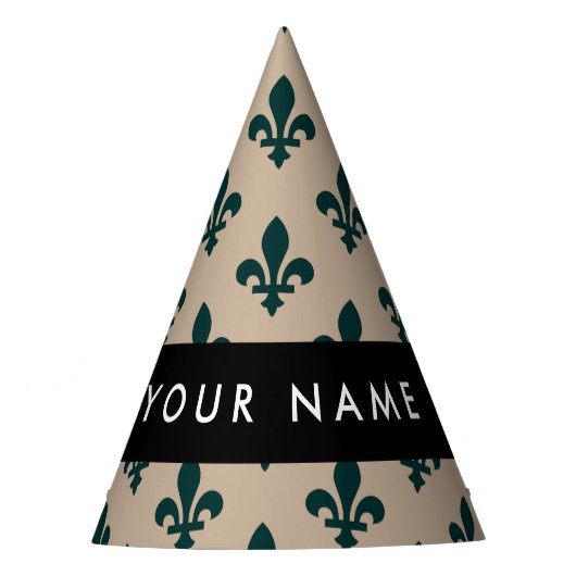 Fleur de Lis, Green on Beige, Royal, Your Name Partyhütchen (Vorderseite)