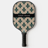 Fleur de Lis, Green on Beige, Royal, Your Name Pickleball Schläger (Vorderseite)