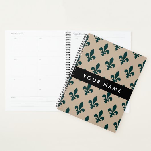 Fleur de Lis, Green on Beige, Royal, Your Name Planer (Anzeige)