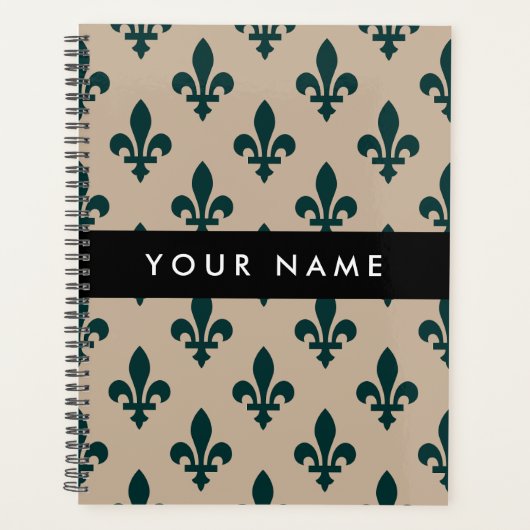 Fleur de Lis, Green on Beige, Royal, Your Name Planer (Vorderseite)