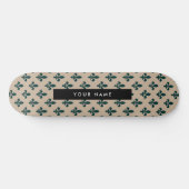 Fleur de Lis, Green on Beige, Royal, Your Name Skateboard (Horizontal)
