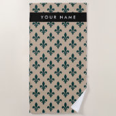 Fleur de Lis, Green on Beige, Royal, Your Name Strandtuch (Vorderseite)