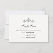 Fleur-de-lis Grey White Wedding RSVP Cards (Vorderseite)