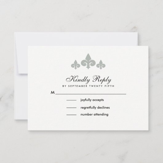 Fleur-de-lis Grey White Wedding RSVP Cards (Vorderseite)