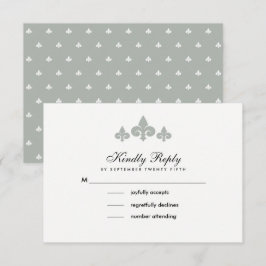 Fleur-de-lis Grey White Wedding RSVP Cards