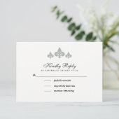 Fleur-de-lis Grey White Wedding RSVP Cards Karte (Stehend Vorderseite)