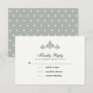 Fleur-de-lis Grey White Wedding RSVP Cards Karte