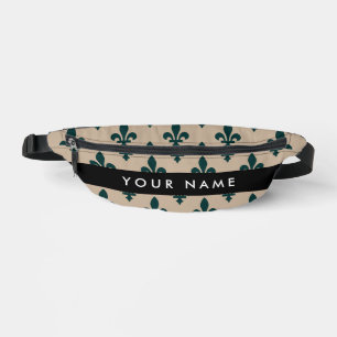 Fleur de Lis, Grün auf Beige, Königlich, Ihr Name Bauchtasche