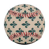 Fleur de Lis, Grün auf Beige, Royal, Ihr Name Baseball (Rückseite)