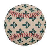 Fleur de Lis, Grün auf Beige, Royal, Ihr Name Baseball (Vorderseite)