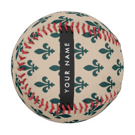 Fleur de Lis, Grün auf Beige, Royal, Ihr Name Baseball
