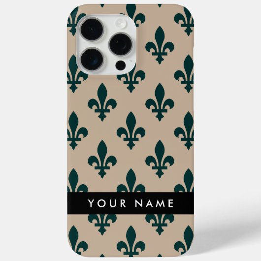 Fleur de Lis, Grün auf Beige, Royal, Ihr Name Case-Mate iPhone Hülle (Rückseite)